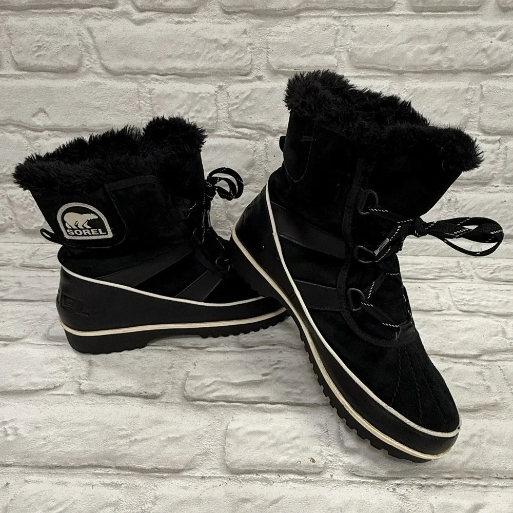 Sorel Tivoli Winter Snow Boot Womens Sz 10.5 Waterproof‎ Black Leather Lace-Up